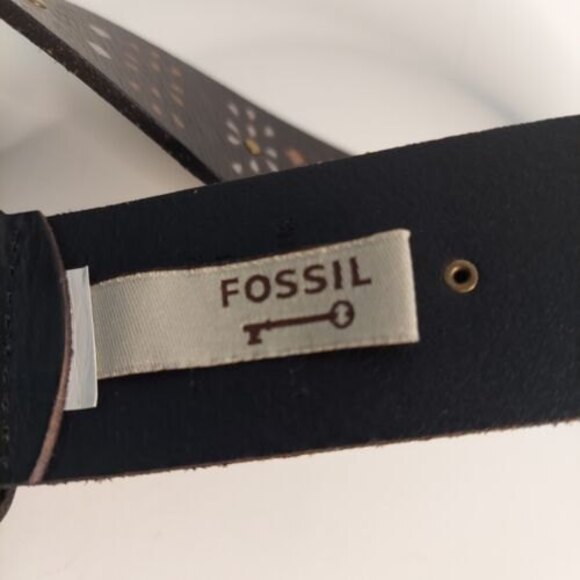 FOSSIL Black Belt Embellished Brass Buckle Small - Picture 4 of 8